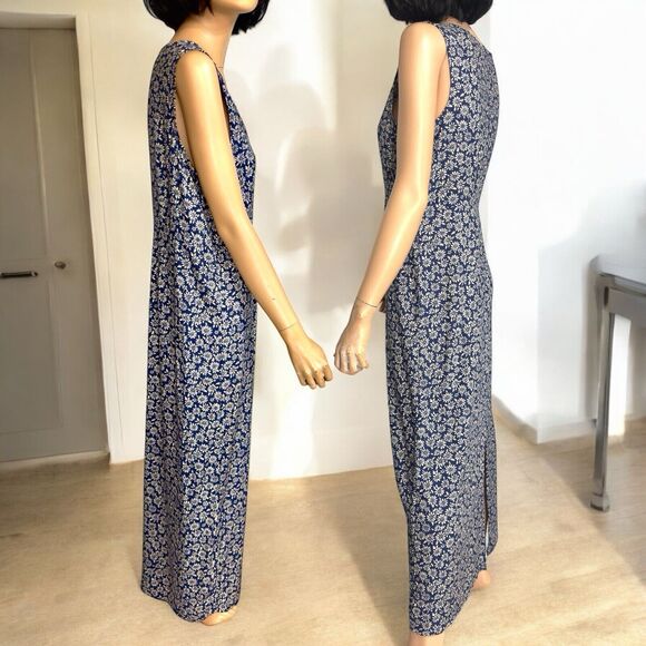 Vintage Y2k 90s Ditsy Floral Boho Maxi Dress 14 Sleeveles Dark Cottagecore Fairy - Picture 8 of 15